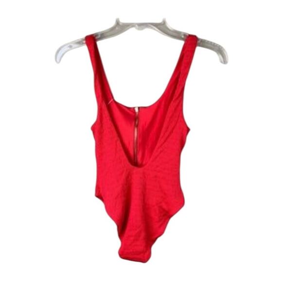 Fletch Ruby Red One Piece Crinkle Smocking Zipper Front Swimsuit Size Small - Picture 10 of 11